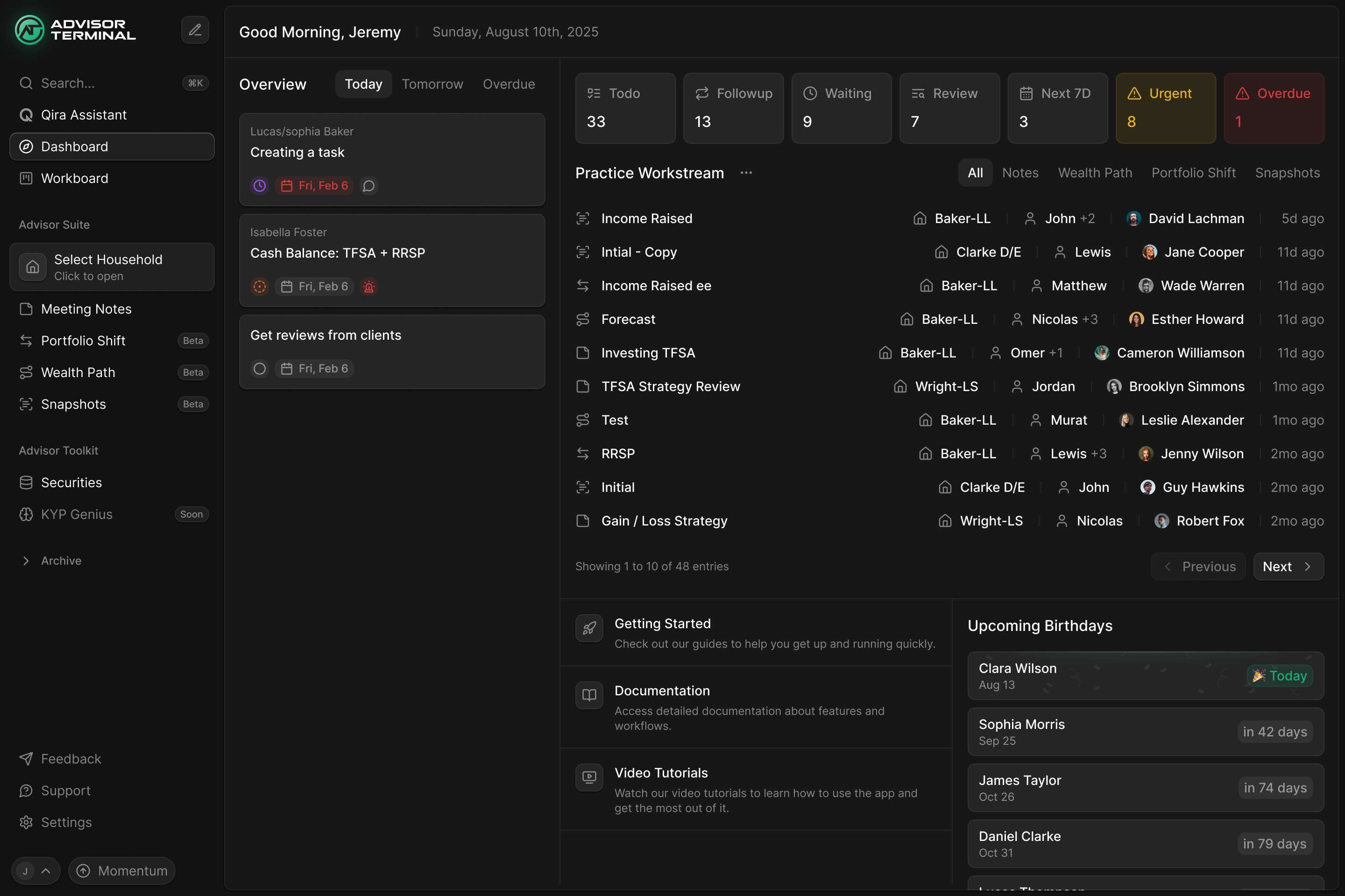 Advisor Terminal screen