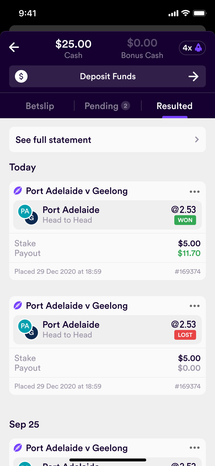 Dabble bet confirmation