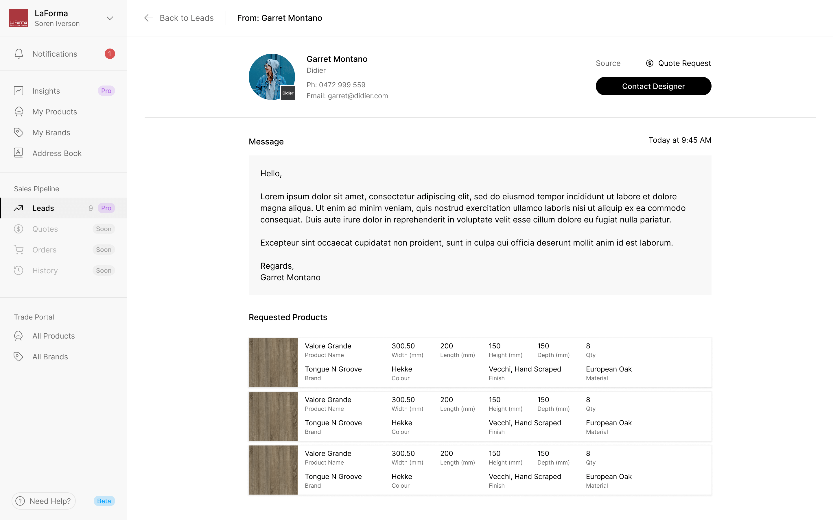 Brand portal quote request