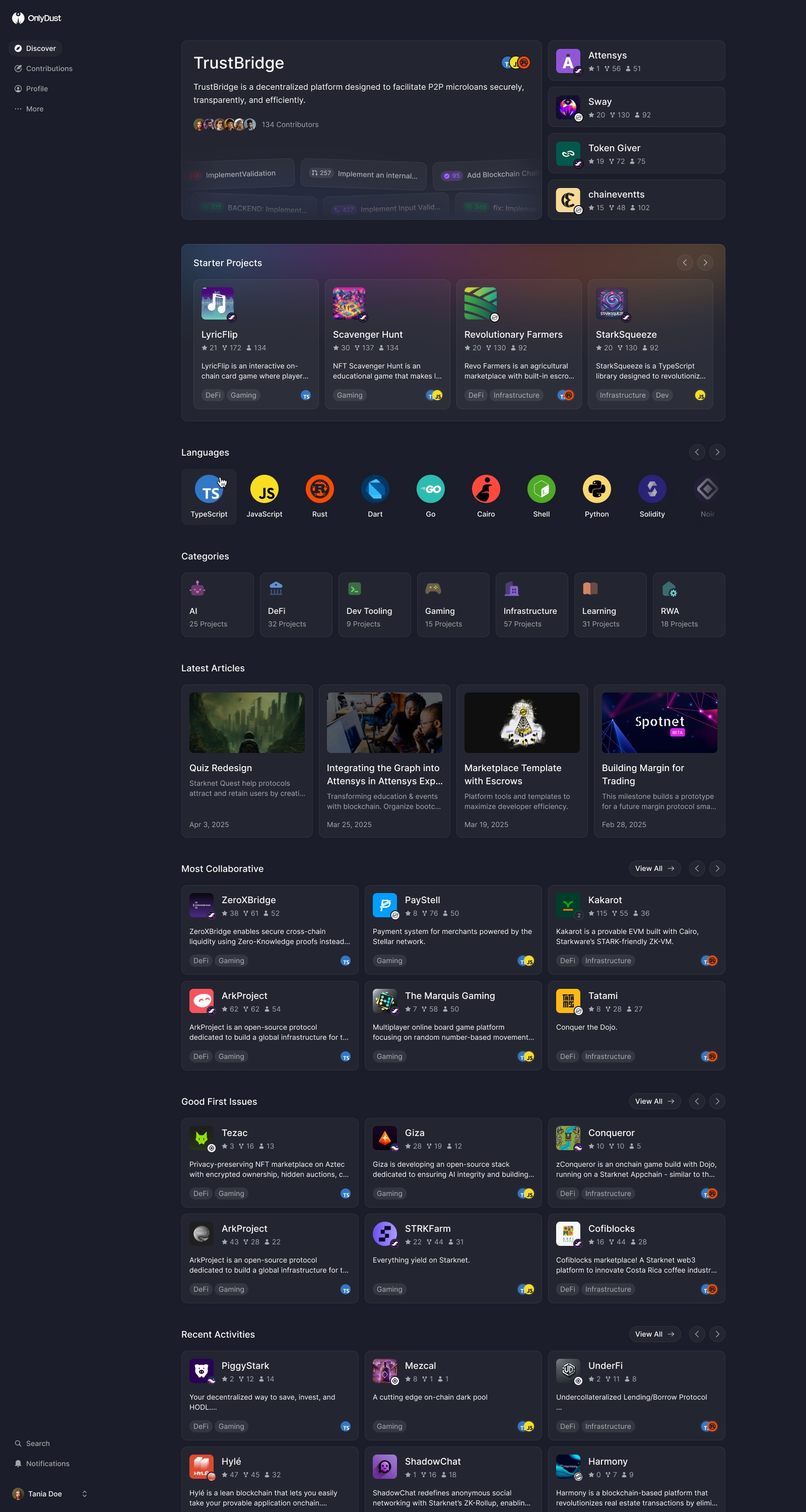 The OnlyDust Discover page