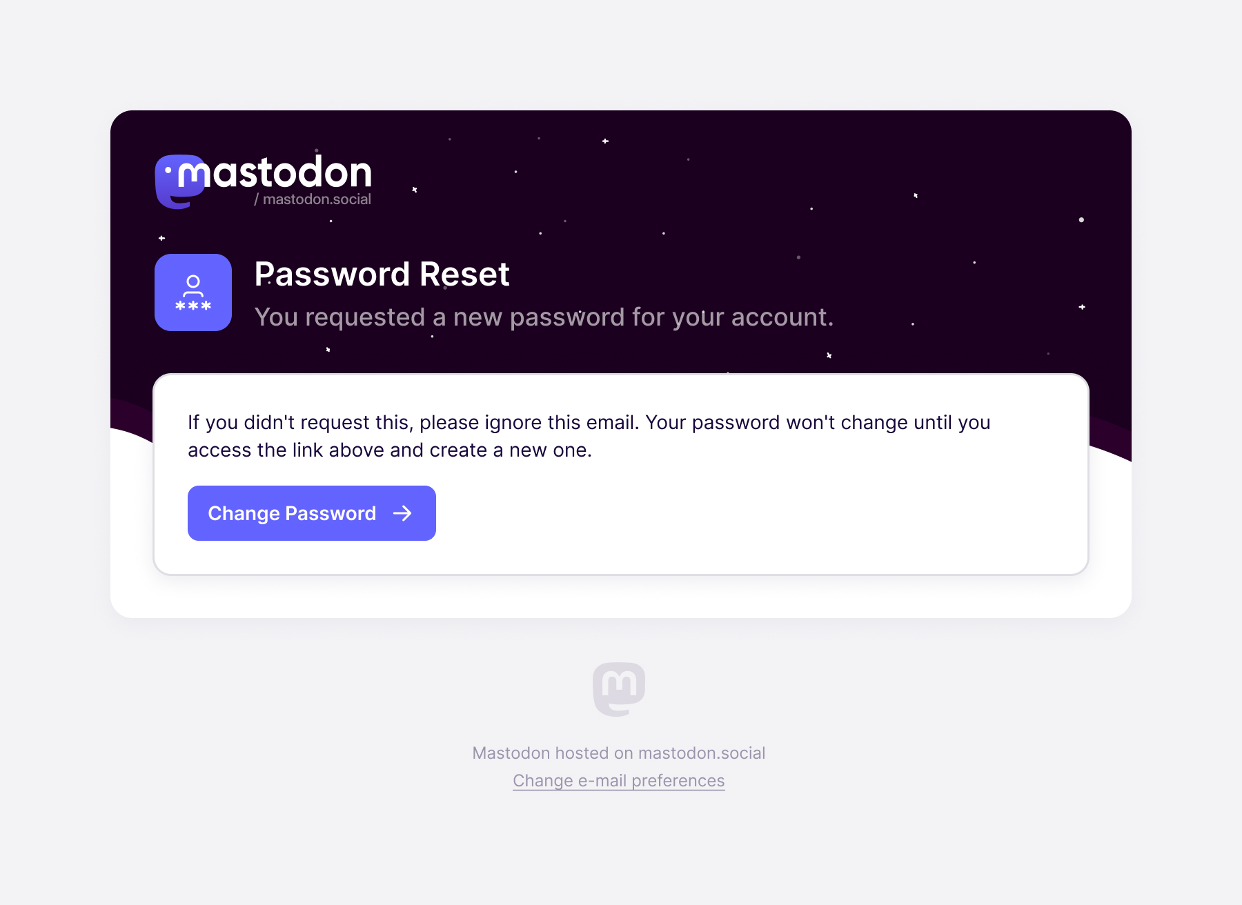 Password reset email explaining that the password remains unchanged until the recipient follows the Change Password link