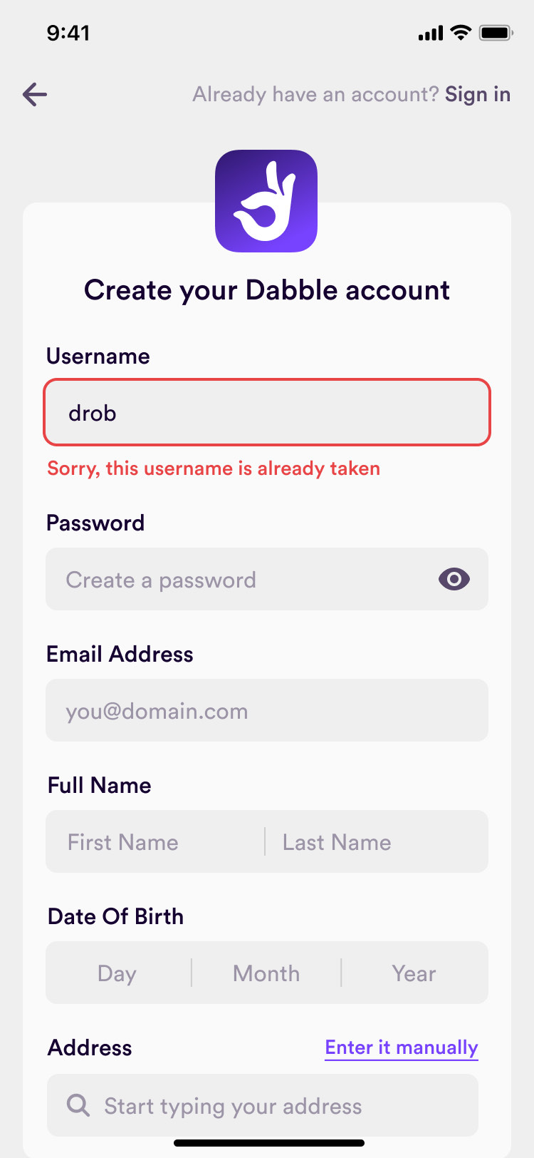 Dabble onboarding